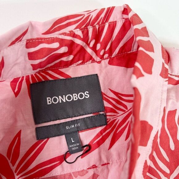 Bonobos Shirt Mens Large Pink Palm Scatter Coral Fan Slim Fit Button Up - Picture 4 of 8